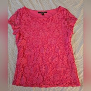 Fever Vibrant Pink Lace Short Sleeve Top